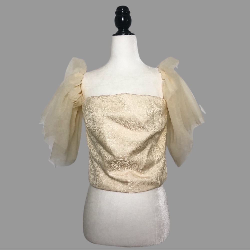 💛 L 💛 NWT Anthro Tulle Sleeve Shimmer Romantic Off The Shoulder Princess​